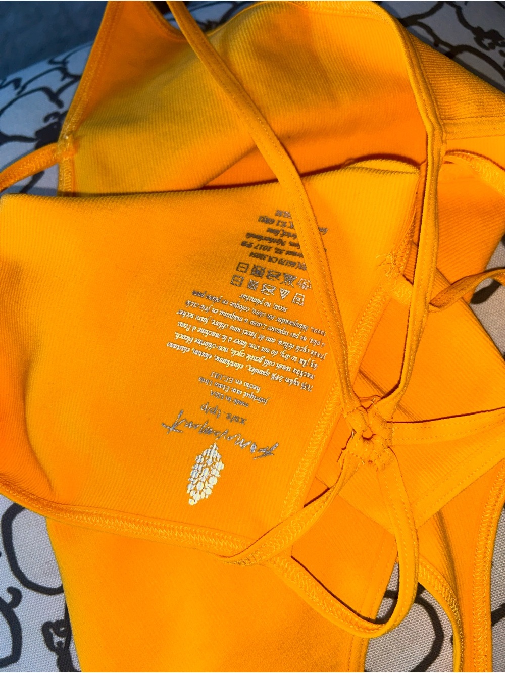 NEW FP Movement by Free People Golden Yellow Strappy V-Neck Bodysuit Sz XS - Picture 4 of 4